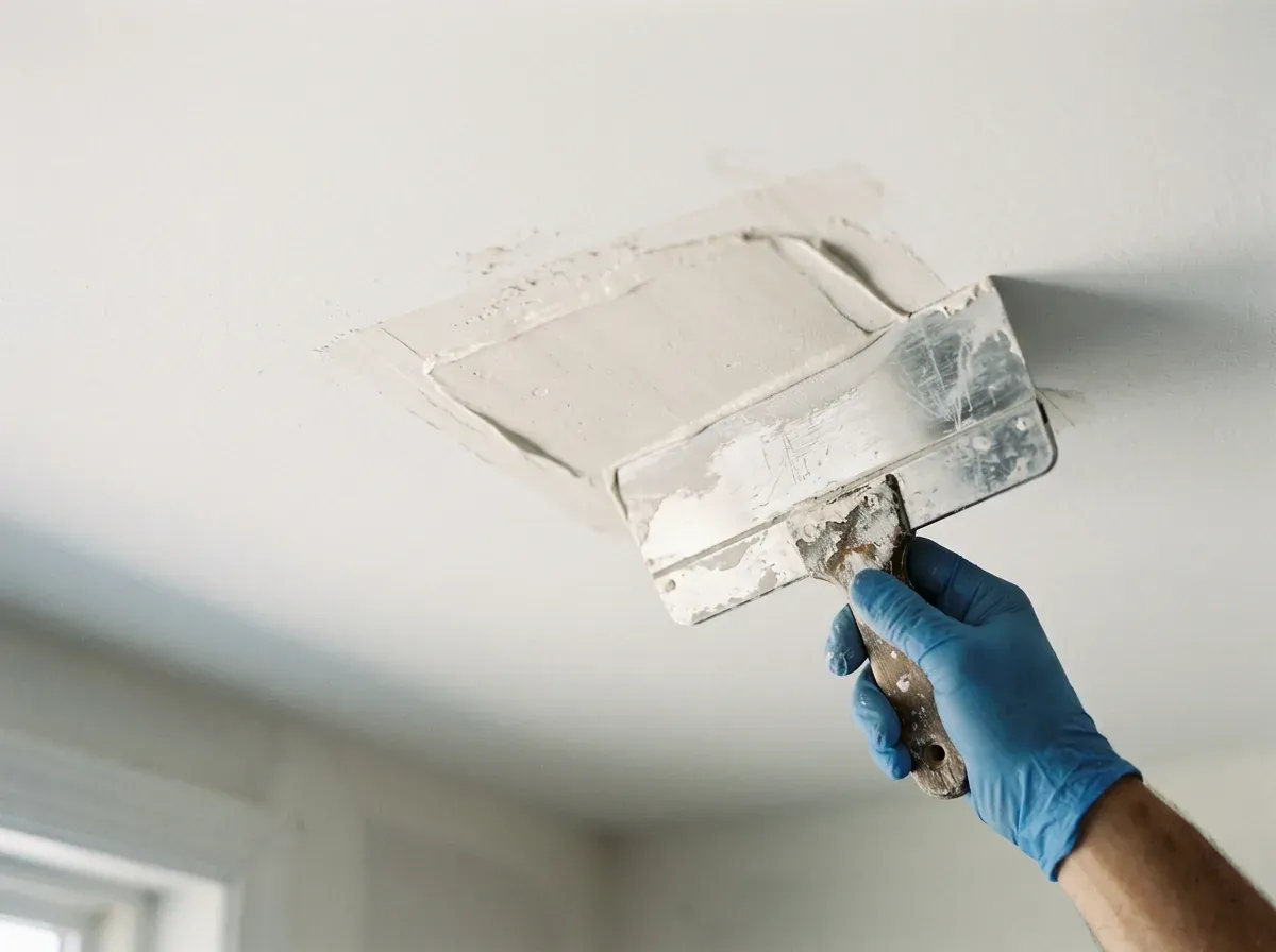 Drywall patch on a ceiling ready for finishing